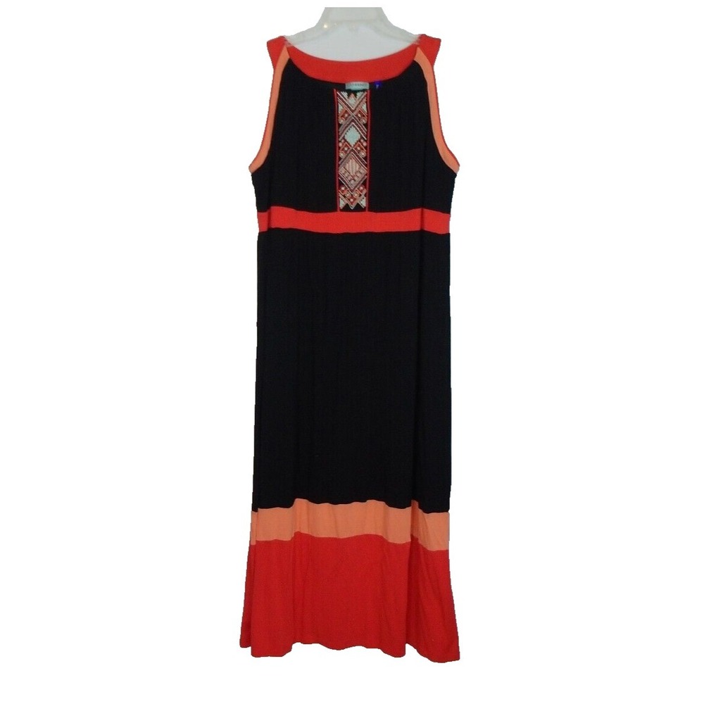 Catherines Womens 1XWP Petite Plus Maxi Dress Black Red Colorblock Embroidered